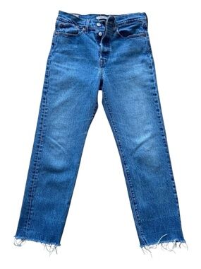 Levis Premium Wedgie Straight High-Rise Jeans W27 Raw Hem Medium Wash Button fly